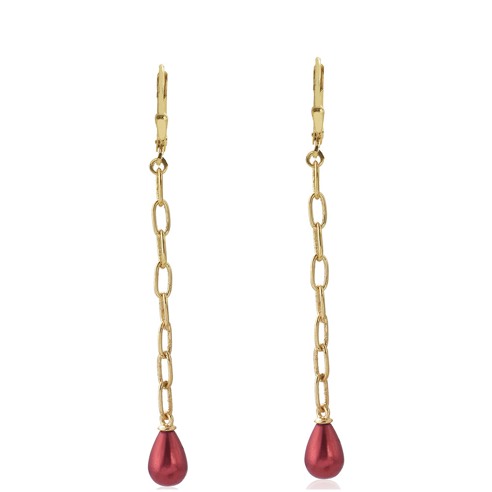 Arannyal Bevont Ezüst Fülbevaló Vörös Édesvízi Kagylógyönggyel 2 