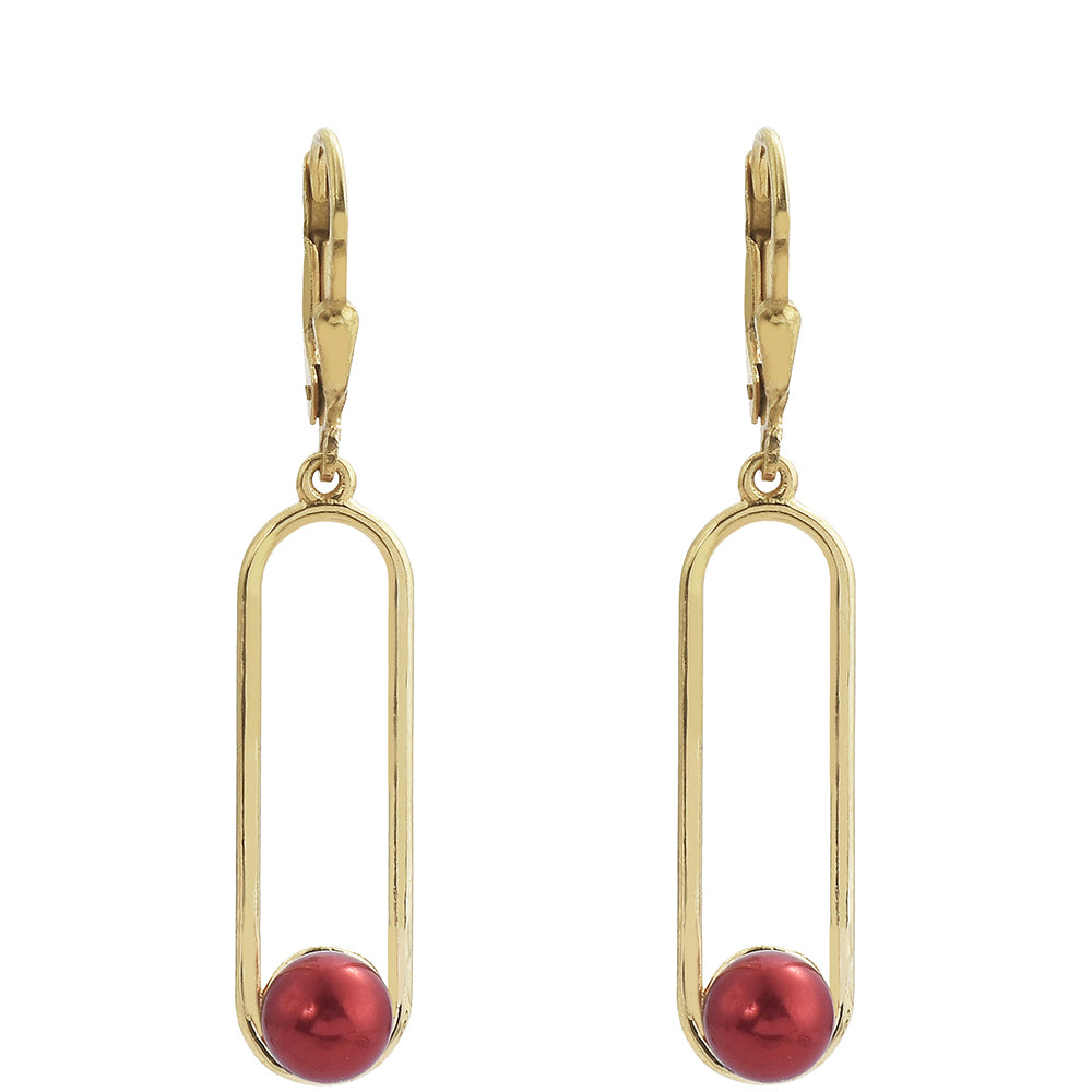 Arannyal Bevont Ezüst Fülbevaló Vörös Édesvízi Kagylógyönggyel 2 