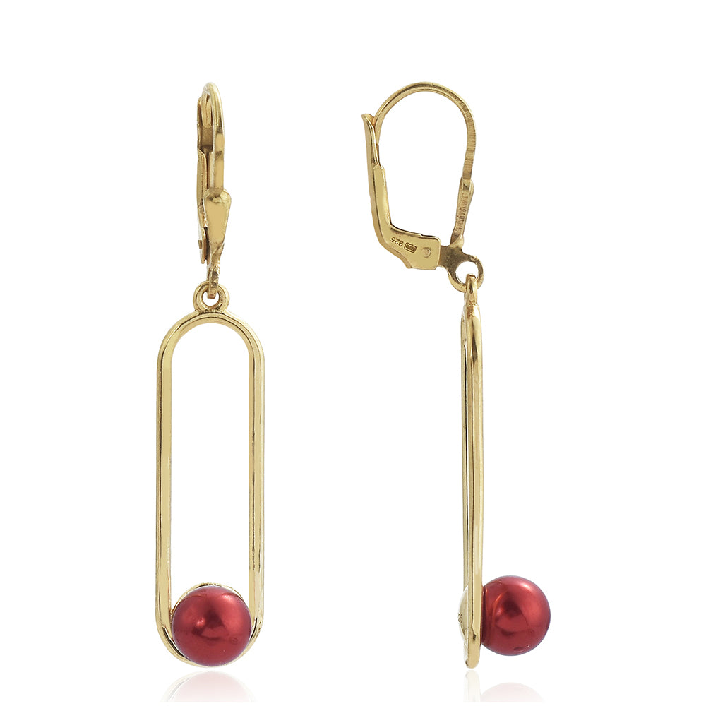 Arannyal Bevont Ezüst Fülbevaló Vörös Édesvízi Kagylógyönggyel 1 