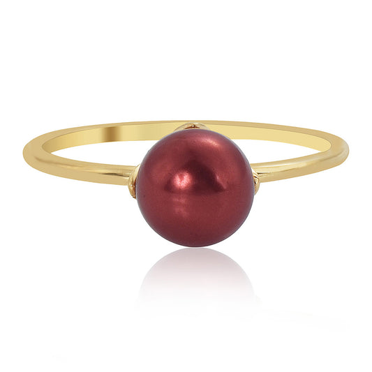 Arannyal Bevont Ezüst Szett Vörös Édesvízi Kagylógyönggyel ( Fülbevaló+Gyűrű+Medál )