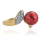 Arannyal Bevont Ezüst Gyűrű Vörös Édesvízi Kagylógyönggyel és Fehér Topázzal