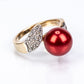 Arannyal Bevont Ezüst Gyűrű Vörös Édesvízi Kagylógyönggyel és Fehér Topázzal