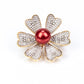 Arannyal Bevont Ezüst Bross Vörös Édesvízi Kagylógyönggyel és Fehér Topázzal