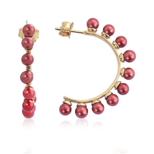 Arannyal Bevont Ezüst Fülbevaló Vörös Édesvízi Kagylógyönggyel