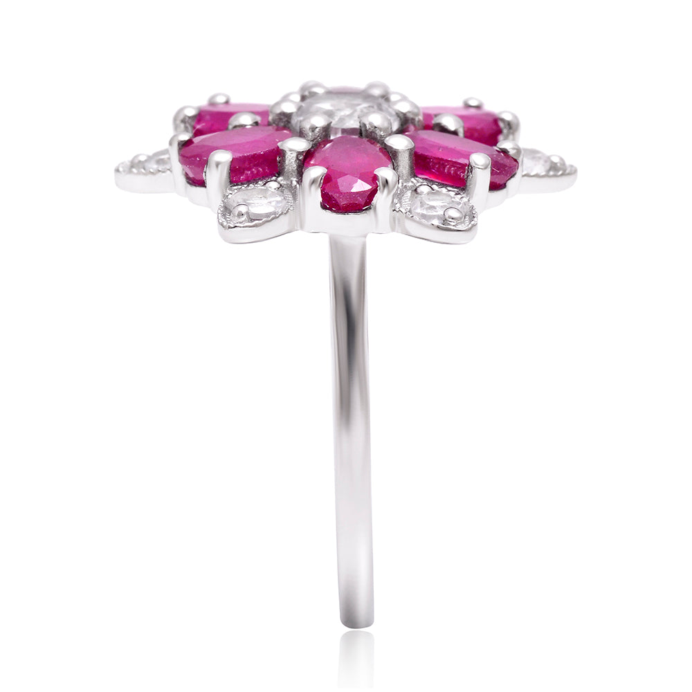 Ezüst Gyűrű Madagaszkári Rubinnal és Fehér Topázzal 3 