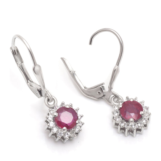 Ezüst Fülbevaló Madagaszkári Rubinnal és Fehér Topázzal