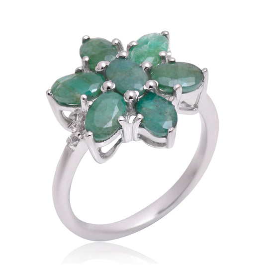 Ezüst Gyűrű Brazil Smaragddal és Fehér Topázzal