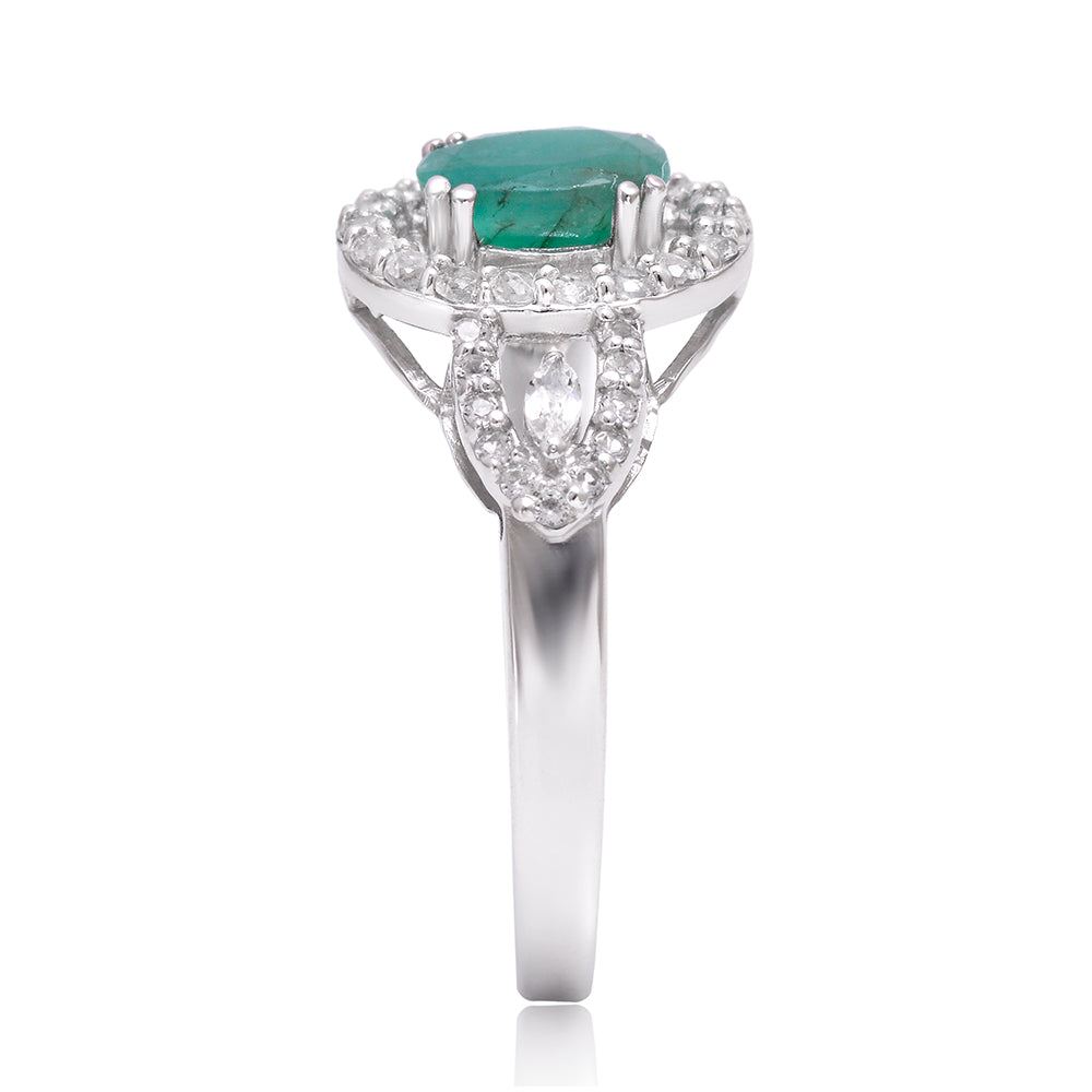 Ezüst Gyűrű Brazil Smaragddal és Fehér Topázzal