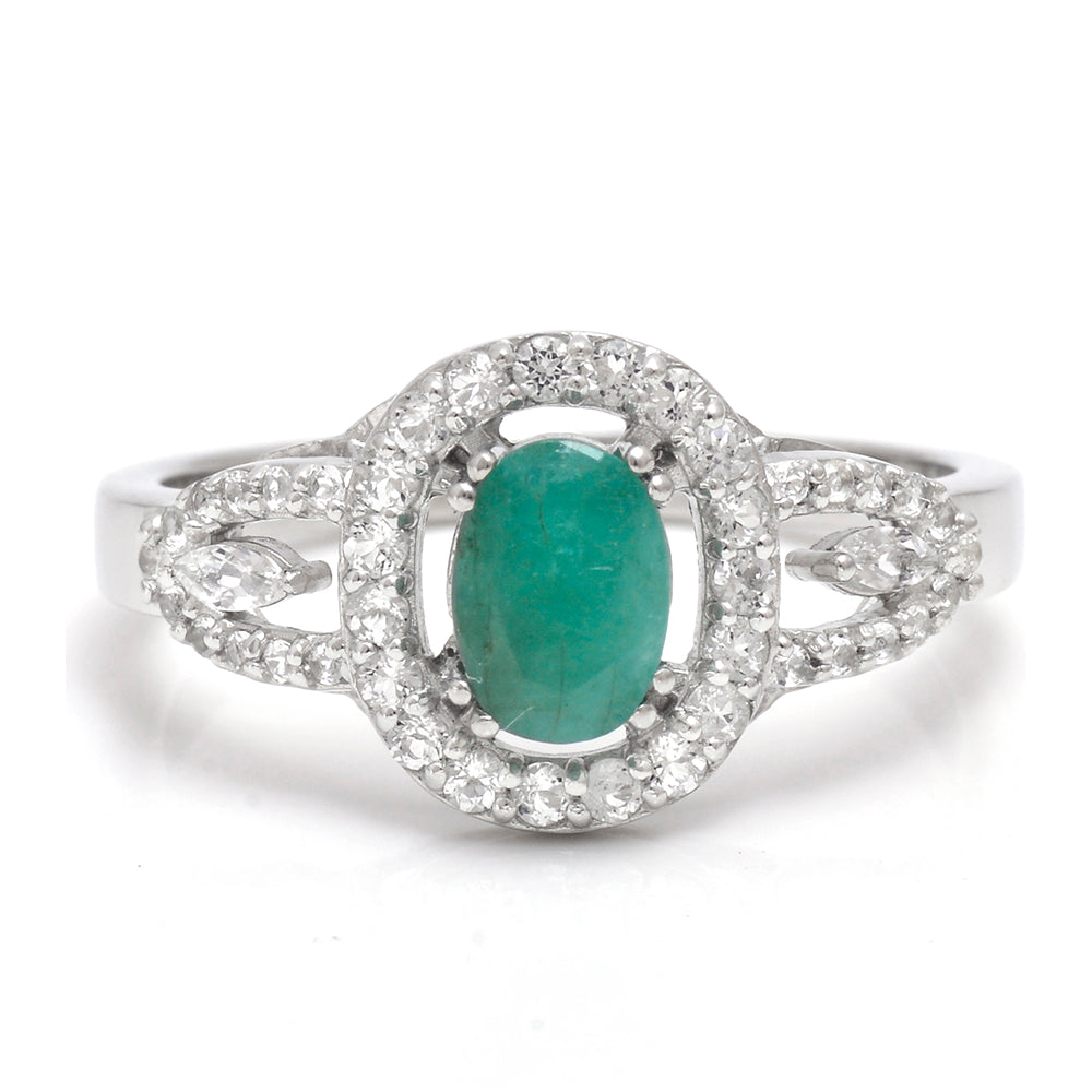 Ezüst Gyűrű Brazil Smaragddal és Fehér Topázzal 1 