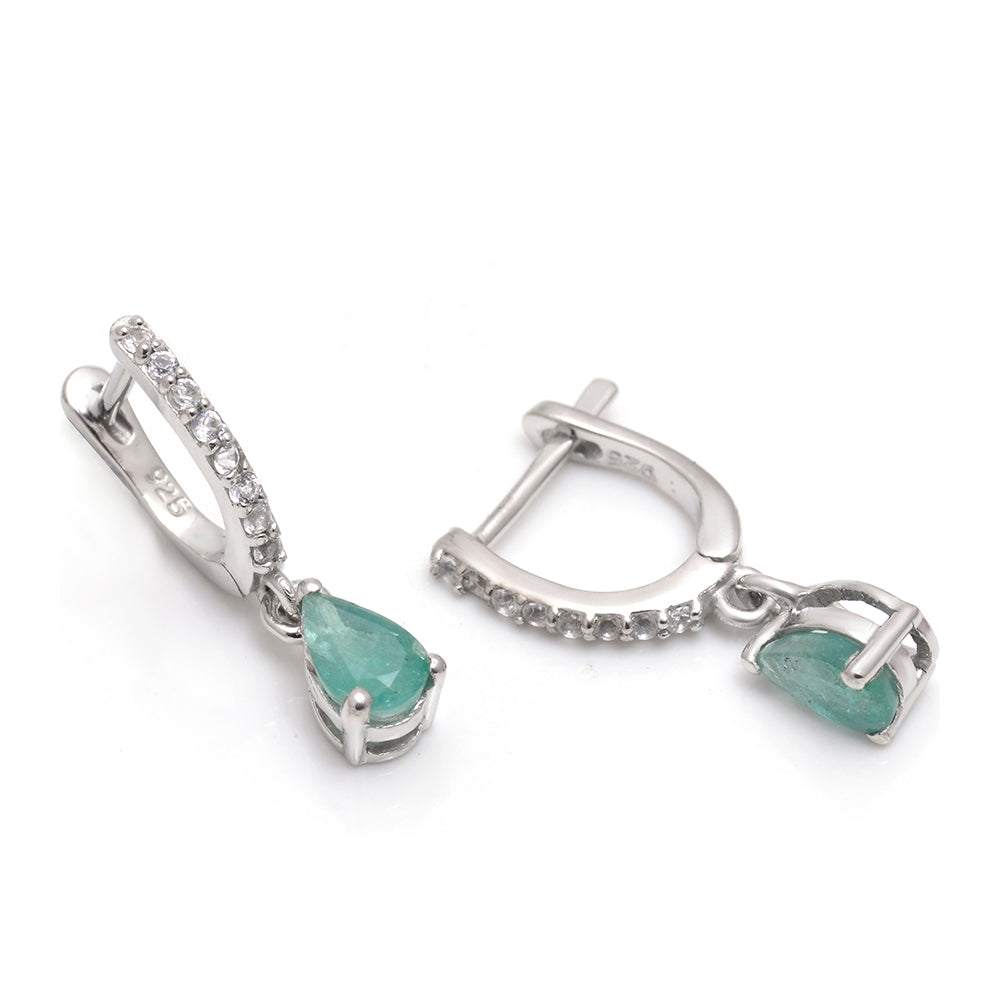 Ezüst Fülbevaló Brazil Smaragddal és Fehér Topázzal