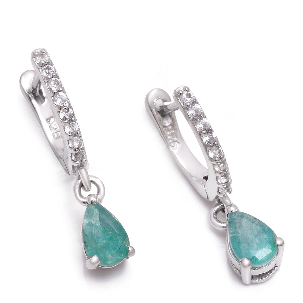Ezüst Fülbevaló Brazil Smaragddal és Fehér Topázzal