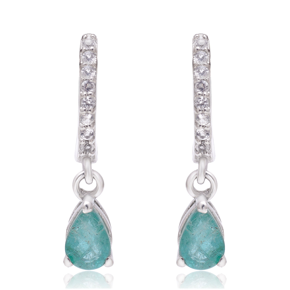 Ezüst Fülbevaló Brazil Smaragddal és Fehér Topázzal