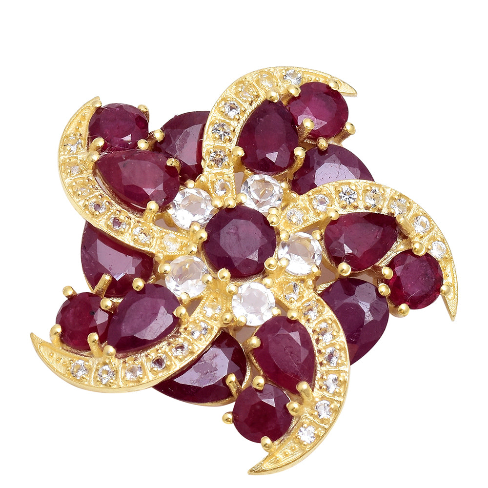 Arannyal Bevont Ezüst Bross Madagaszkári Rubinnal és Fehér Topázzal 3 