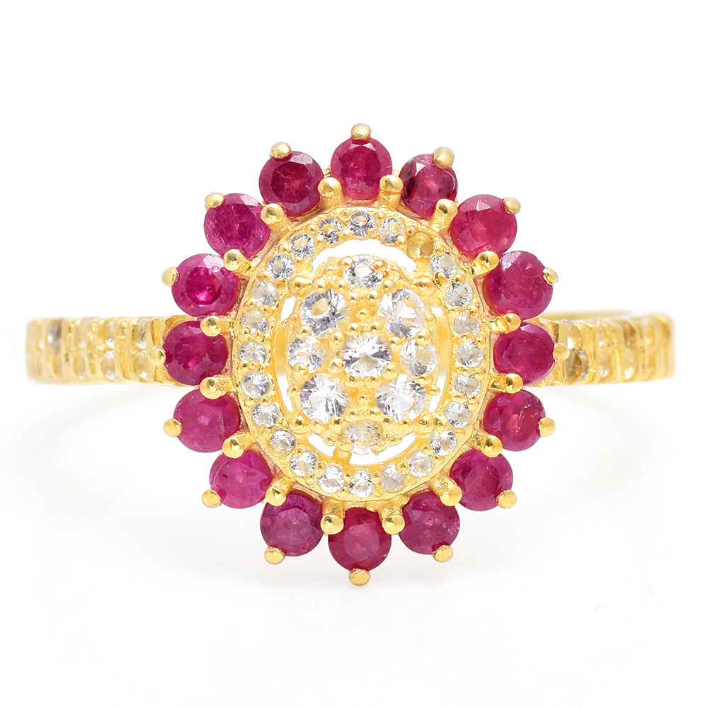 Arannyal Bevont Ezüst Gyűrű Madagaszkári Rubinnal és Fehér Topázzal