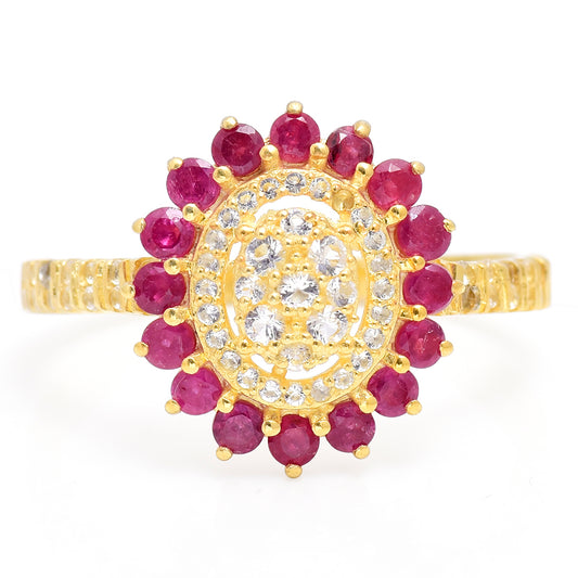 Arannyal Bevont Ezüst Gyűrű Madagaszkári Rubinnal és Fehér Topázzal