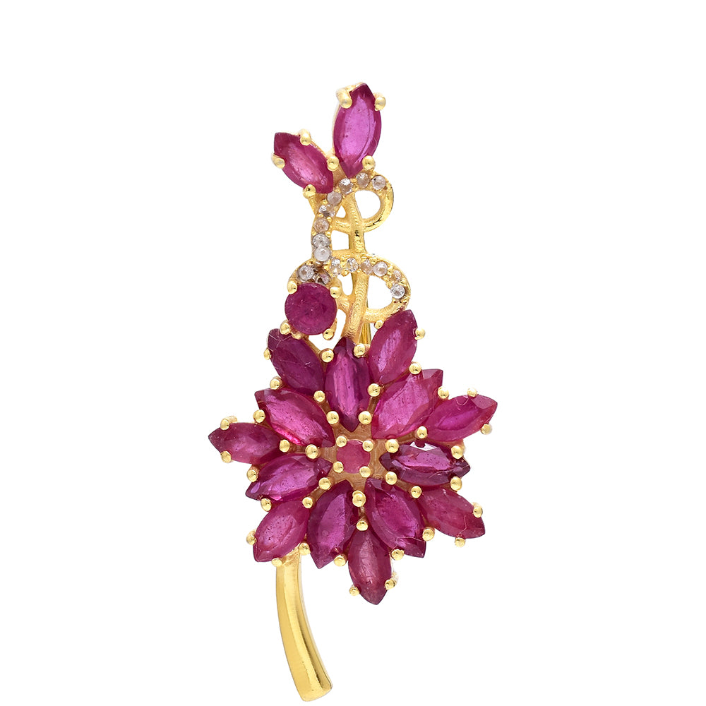 Arannyal Bevont Ezüst Bross Madagaszkári Rubinnal és Fehér Topázzal 4 
