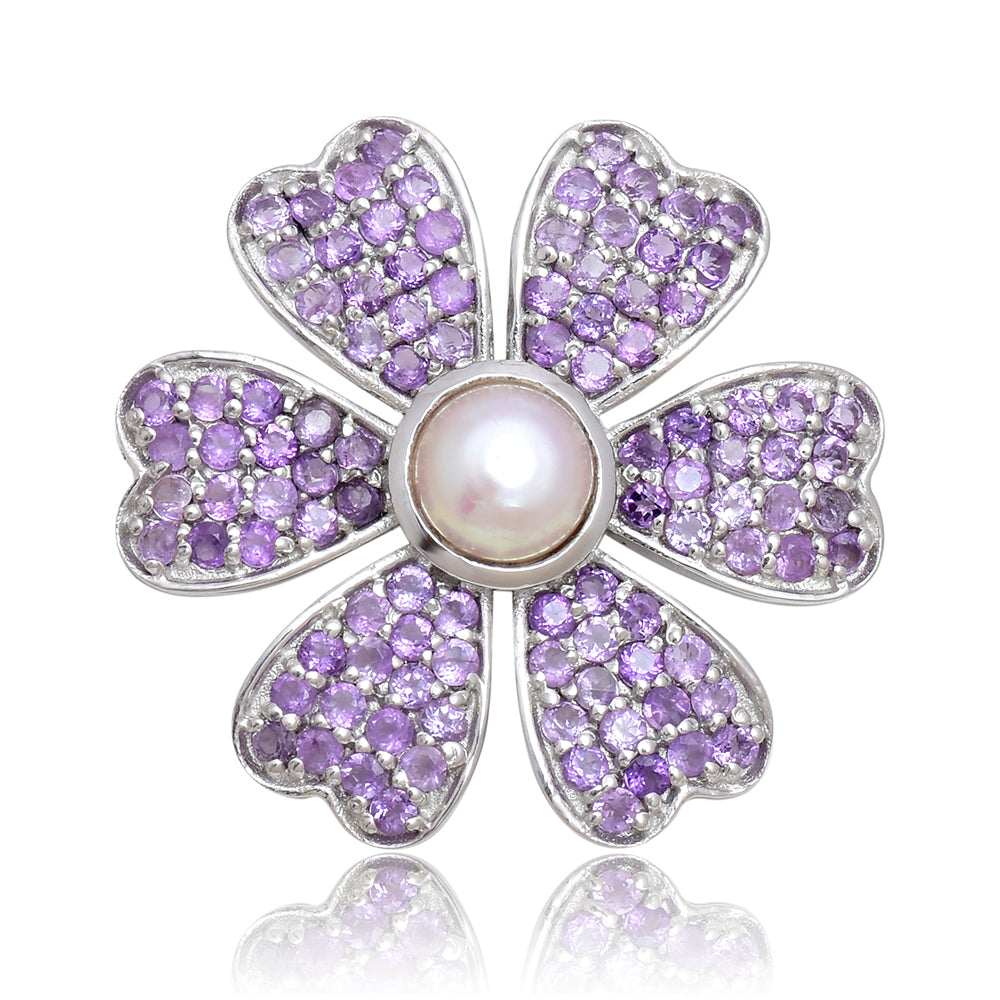 Ezüst Bross Marokkói Ametiszttel és Fehér Édesvízi Kagylógyönggyel