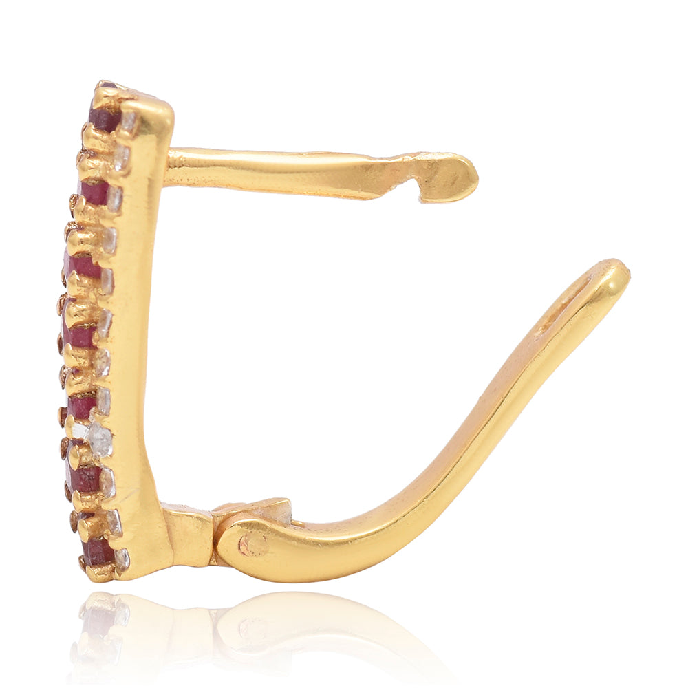 Arannyal Bevont Ezüst Fülbevaló Madagaszkári Rubinnal és Fehér Topázzal 2 