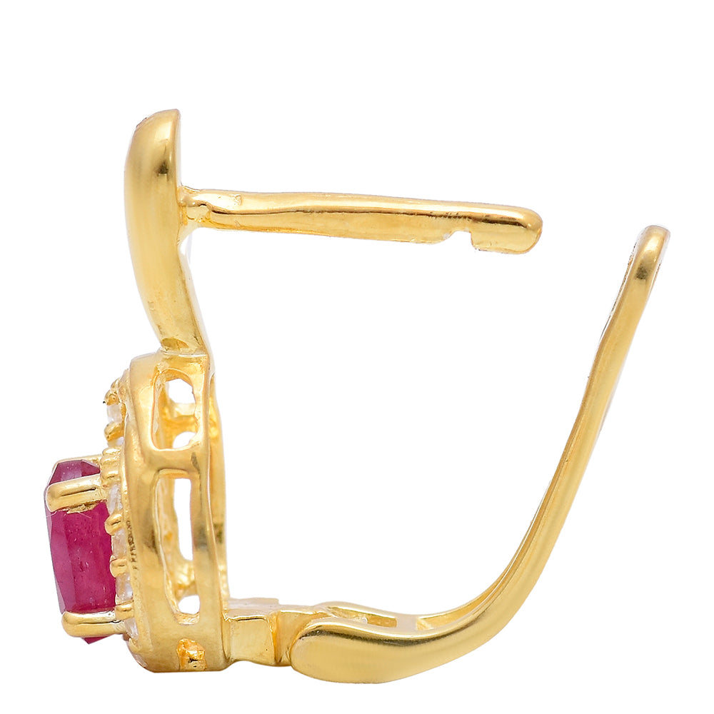 Arannyal Bevont Ezüst Fülbevaló Madagaszkári Rubinnal és Fehér Topázzal 2 