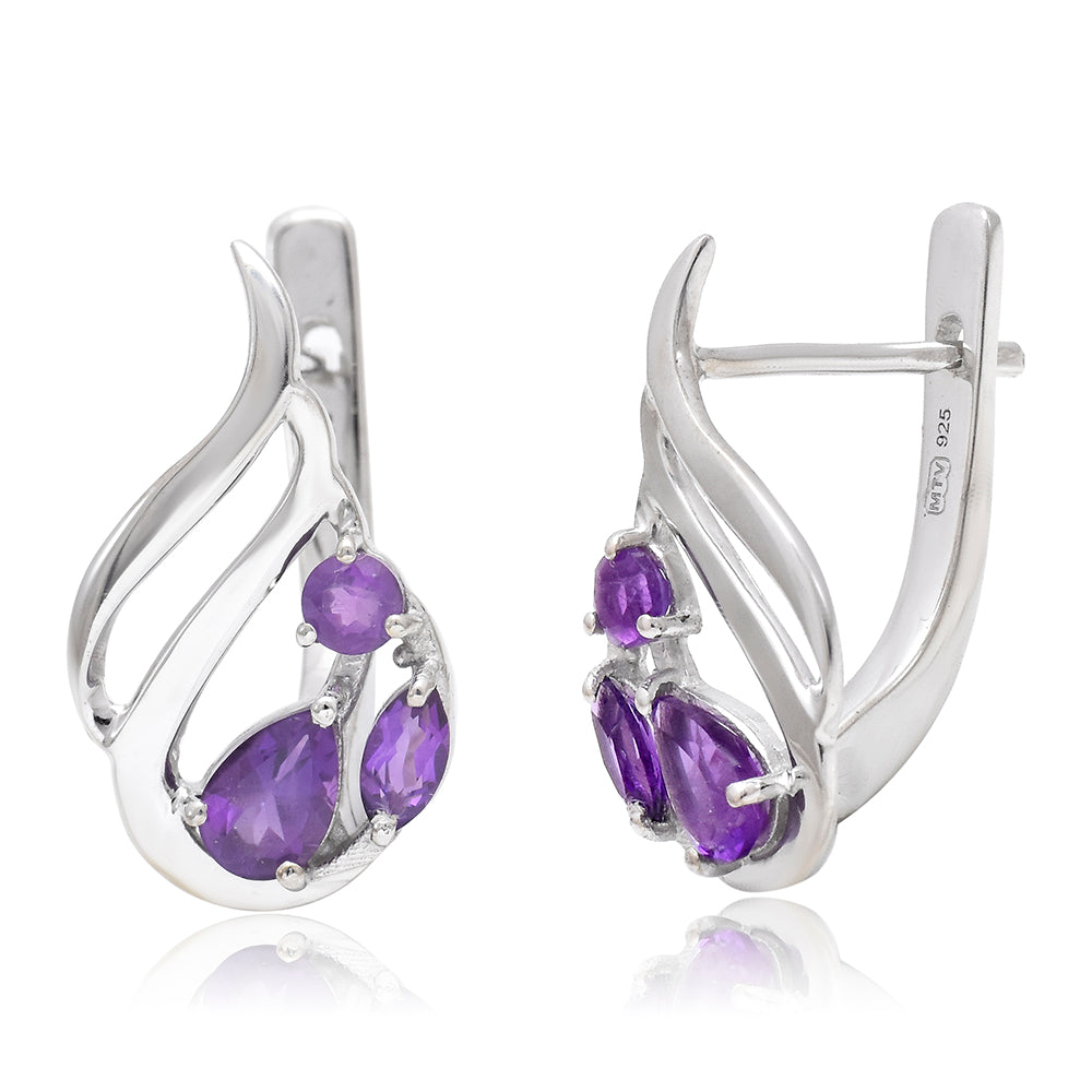 Arannyal Bevont Ezüst Fülbevaló Marokkói Ametiszttel 2 