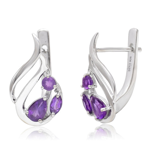 Arannyal Bevont Ezüst Fülbevaló Marokkói Ametiszttel