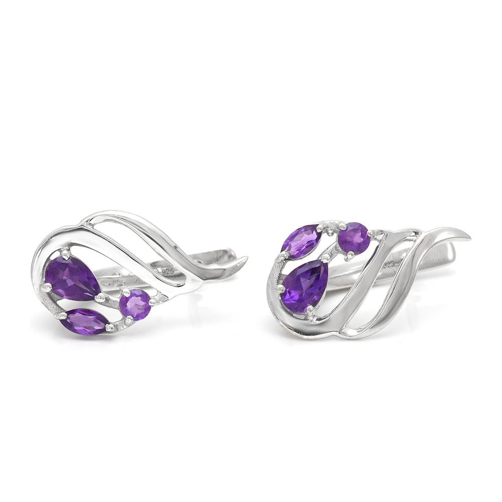 Arannyal Bevont Ezüst Fülbevaló Marokkói Ametiszttel 4 