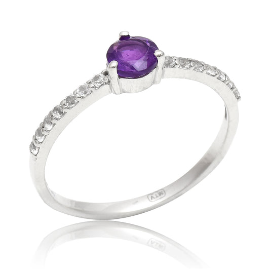 Arannyal Bevont Ezüst Gyűrű Marokkói Ametiszttel és Fehér Topázzal