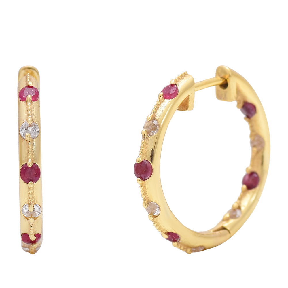 Arannyal Bevont Ezüst Fülbevaló Madagaszkári Rubinnal és Fehér Topázzal 1 