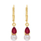 Arannyal Bevont Ezüst Fülbevaló Madagaszkári Rubinnal és Fehér Édesvízi Kagylógyönggyel