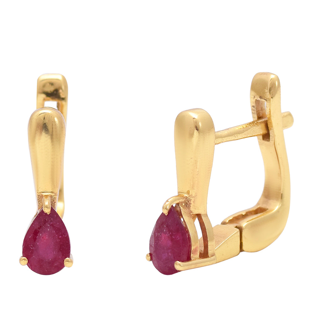 Arannyal Bevont Ezüst Fülbevaló Madagaszkári Rubinnal