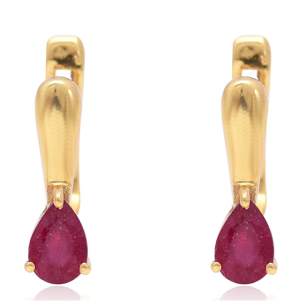 Arannyal Bevont Ezüst Fülbevaló Madagaszkári Rubinnal 4 