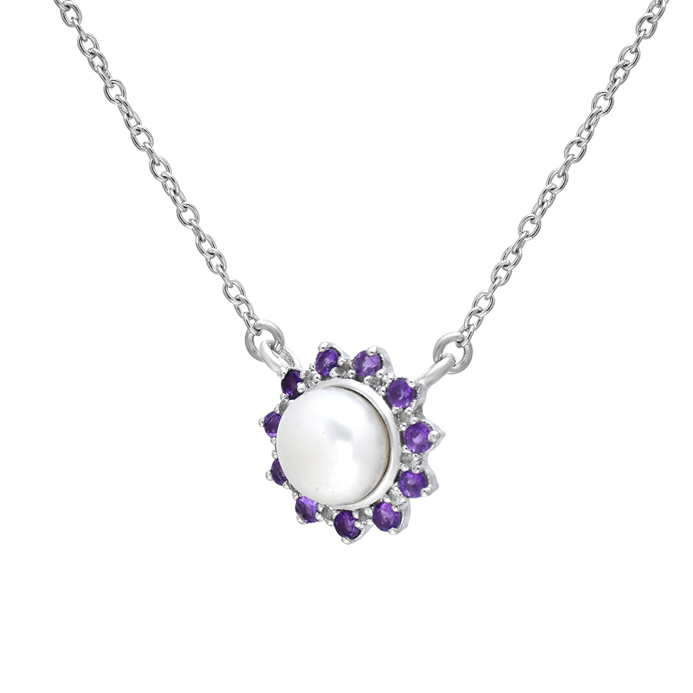 Ezüst Nyaklánc Marokkói Ametiszttel és Fehér Édesvízi Kagylógyönggyel 2 