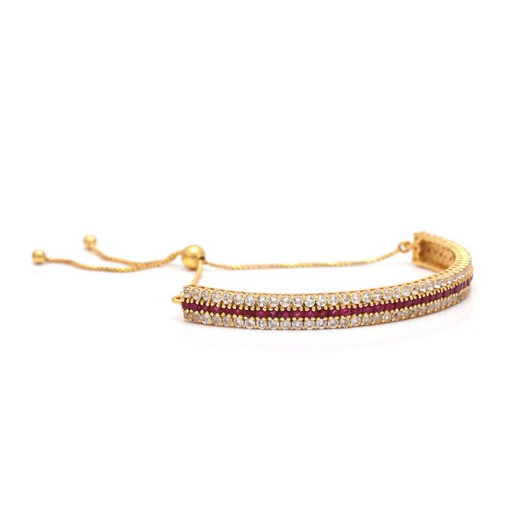 Arannyal Bevont Ezüst Karkötő Madagaszkári Rubinnal és Fehér Topázzal