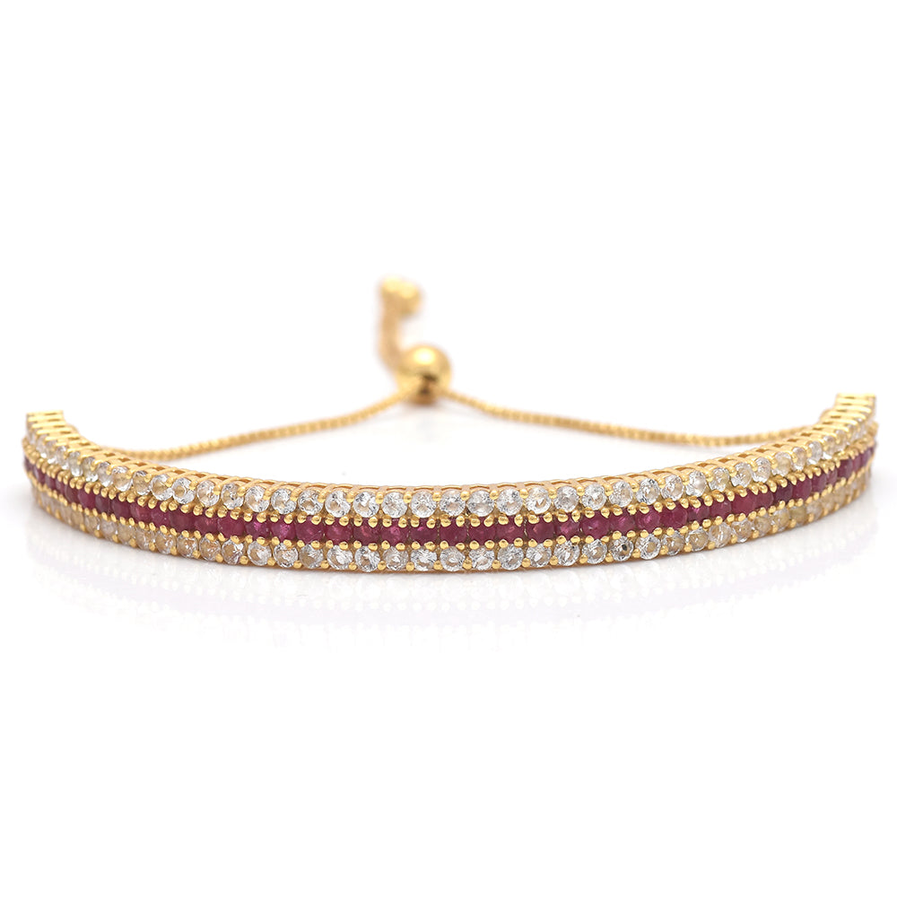 Arannyal Bevont Ezüst Karkötő Madagaszkári Rubinnal és Fehér Topázzal