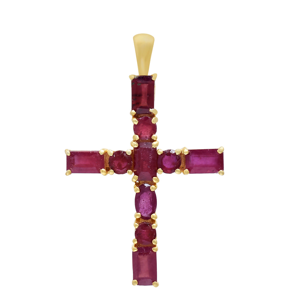 Kereszt Arannyal Bevont Ezüst Medál Madagaszkári Rubinnal 2 