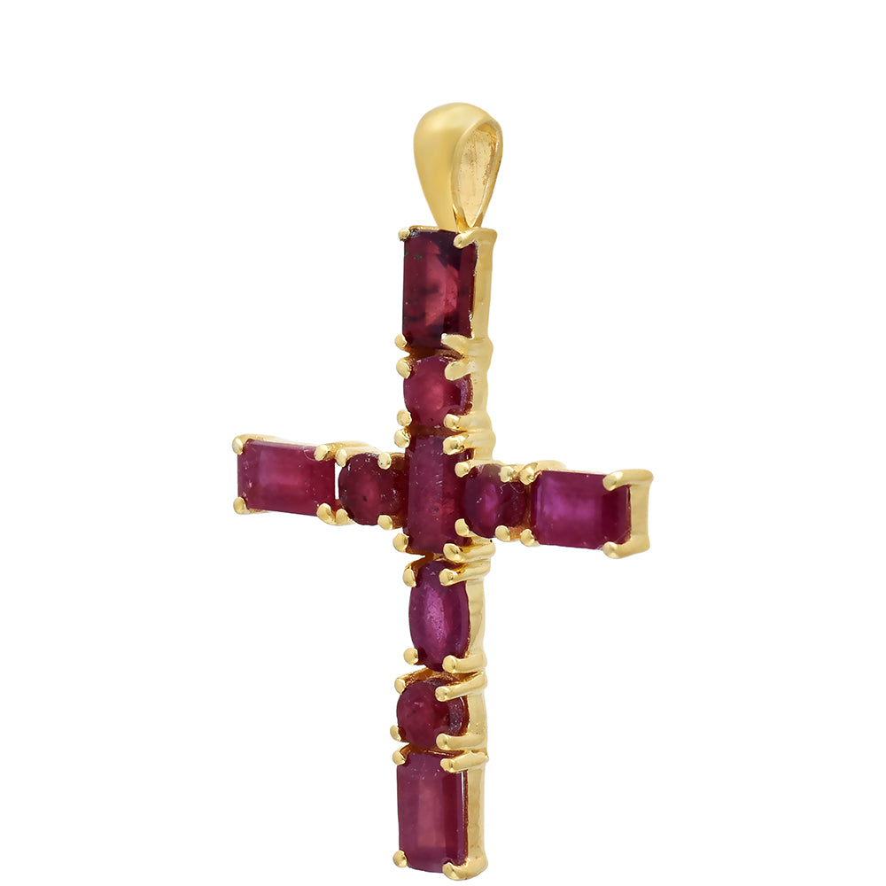 Kereszt Arannyal Bevont Ezüst Medál Madagaszkári Rubinnal