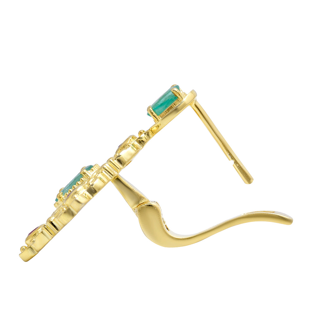 Arannyal Bevont Ezüst Fülbevaló Madagaszkári Rubinnal és Brazil Smaragddal 9 