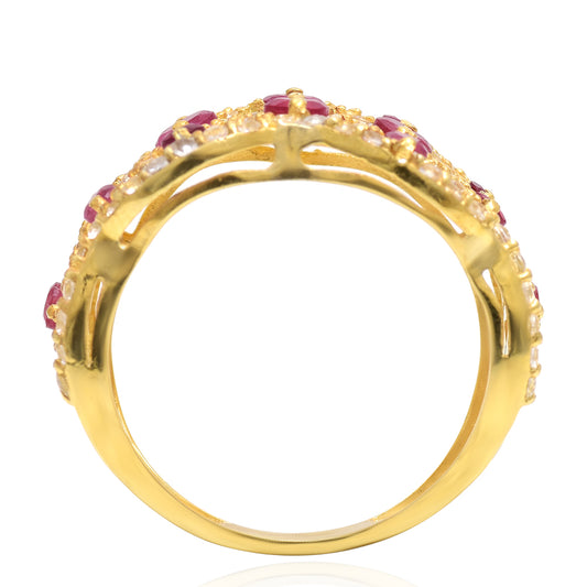 Arannyal Bevont Ezüst Gyűrű Madagaszkári Rubinnal és Fehér Topázzal