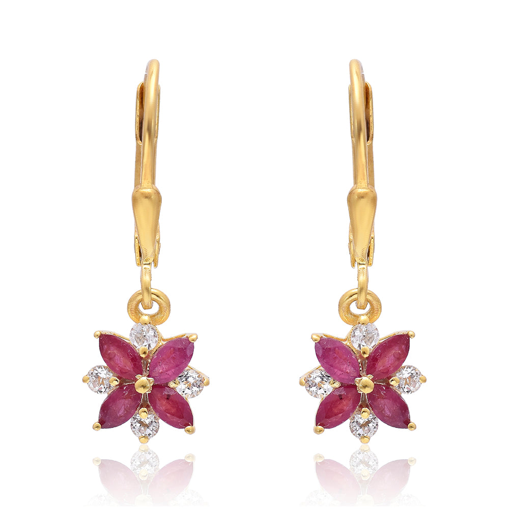 Arannyal Bevont Ezüst Fülbevaló Madagaszkári Rubinnal és Fehér Topázzal
