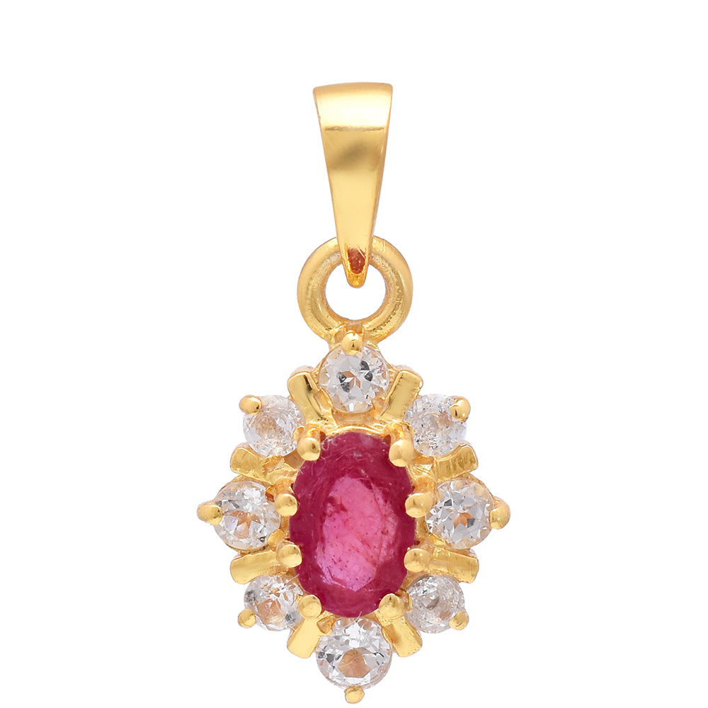 Arannyal Bevont Ezüst Medál Madagaszkári Rubinnal és Fehér Topázzal