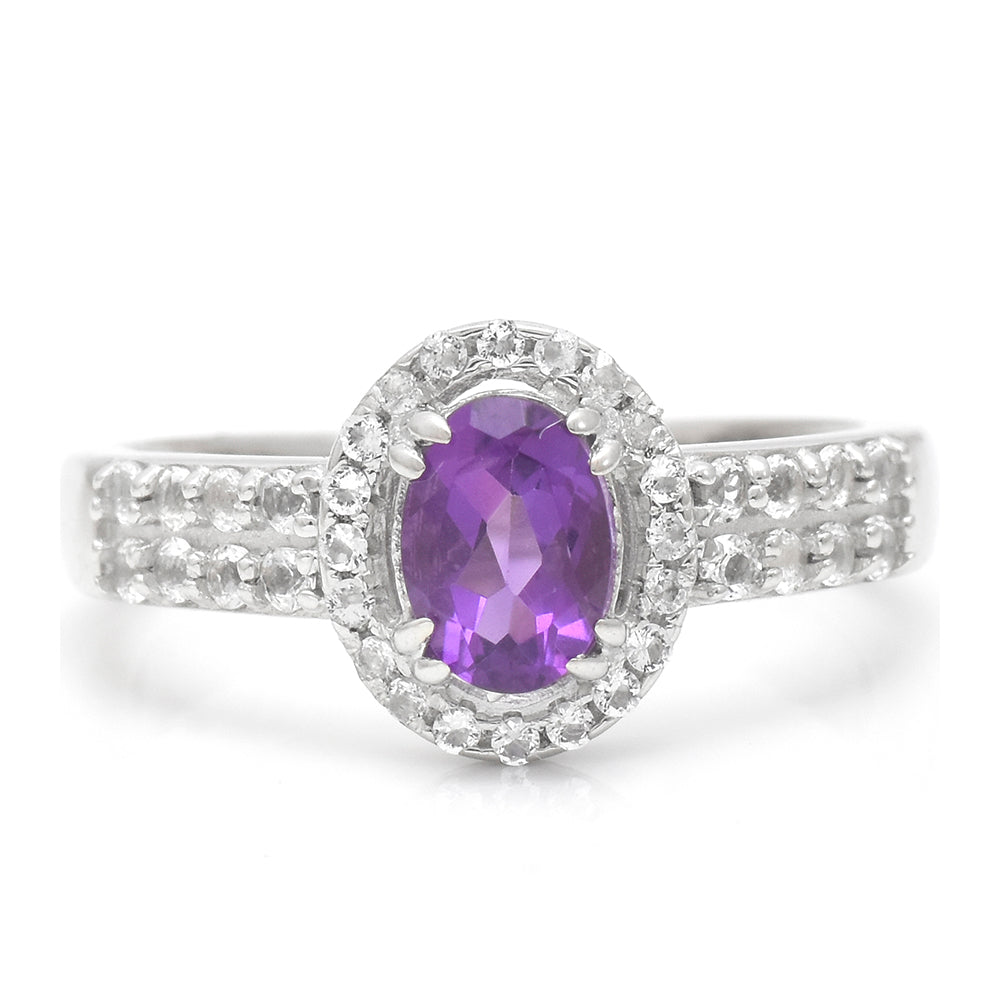 Ezüst Gyűrű Marokkói Ametiszttel és Fehér Topázzal