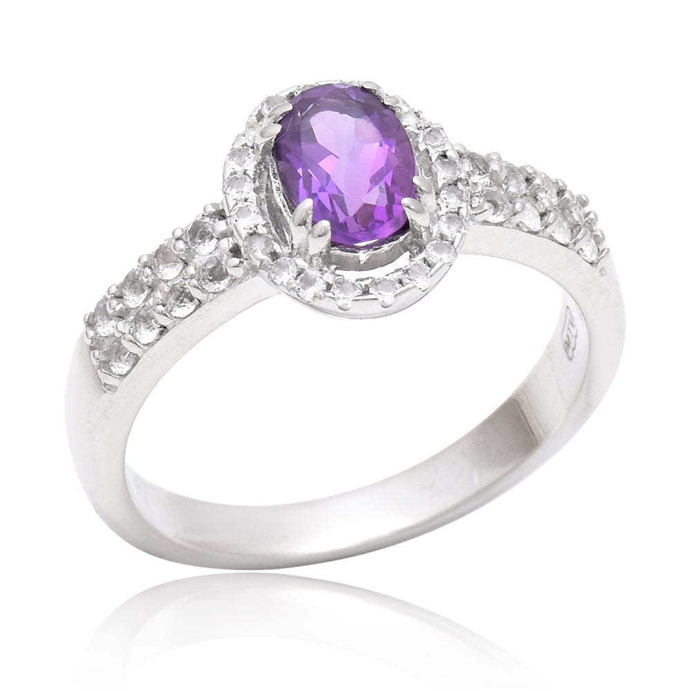 Ezüst Gyűrű Marokkói Ametiszttel és Fehér Topázzal