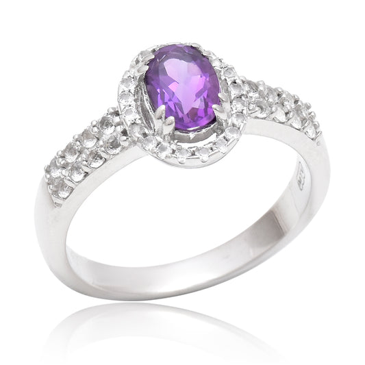Ezüst Gyűrű Marokkói Ametiszttel és Fehér Topázzal