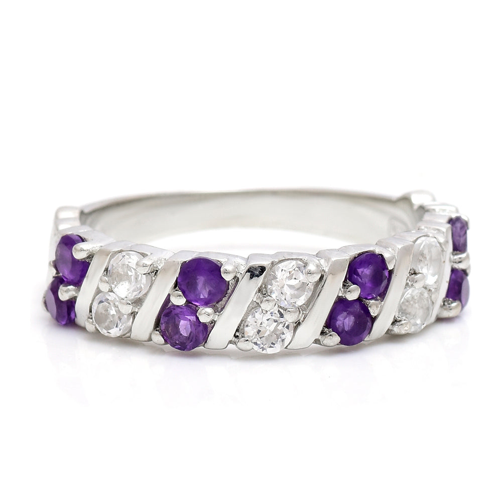 Ezüst Gyűrű Marokkói Ametiszttel és Fehér Topázzal 7 