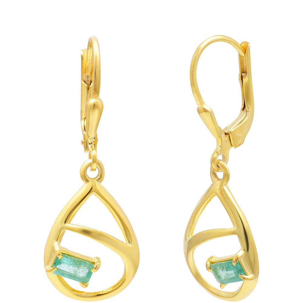 Arannyal Bevont Ezüst Fülbevaló Brazil Smaragddal 6 