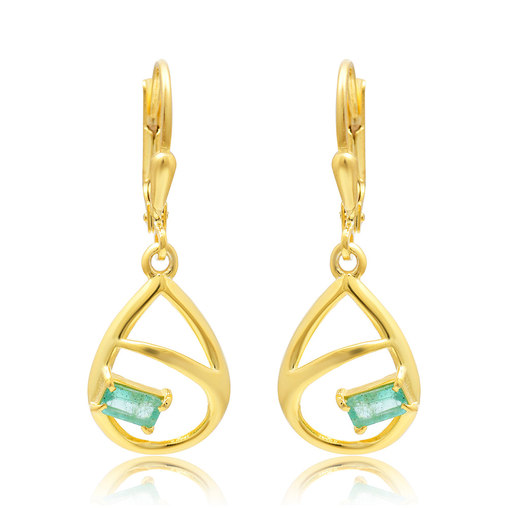 Arannyal Bevont Ezüst Fülbevaló Brazil Smaragddal 1 