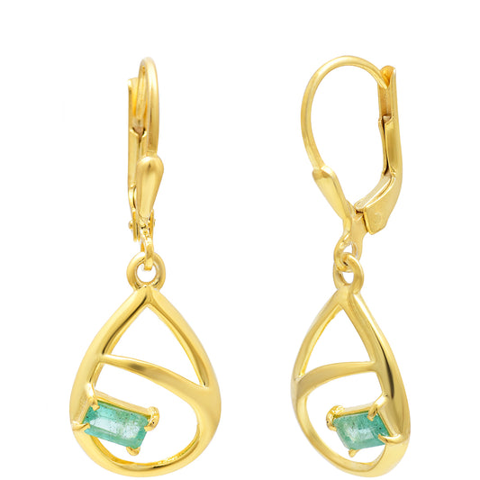 Arannyal Bevont Ezüst Fülbevaló Brazil Smaragddal