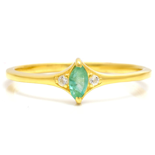 Arannyal Bevont Ezüst Gyűrű Brazil Smaragddal és Fehér Topázzal