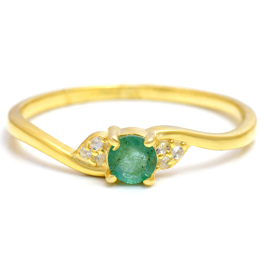 Arannyal Bevont Ezüst Gyűrű Brazil Smaragddal és Fehér Topázzal