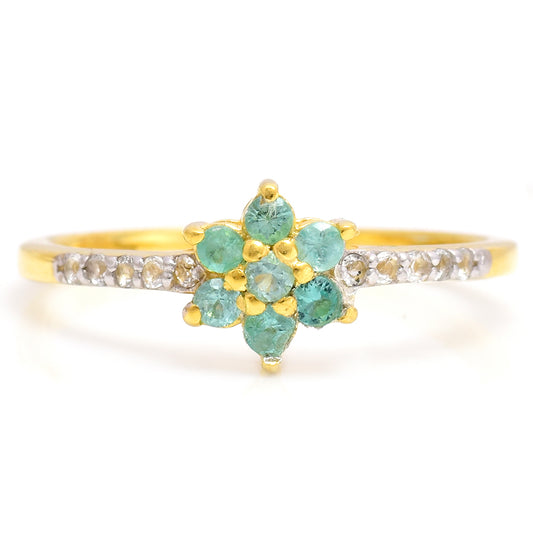 Arannyal Bevont Ezüst Gyűrű Brazil Smaragddal és Fehér Topázzal